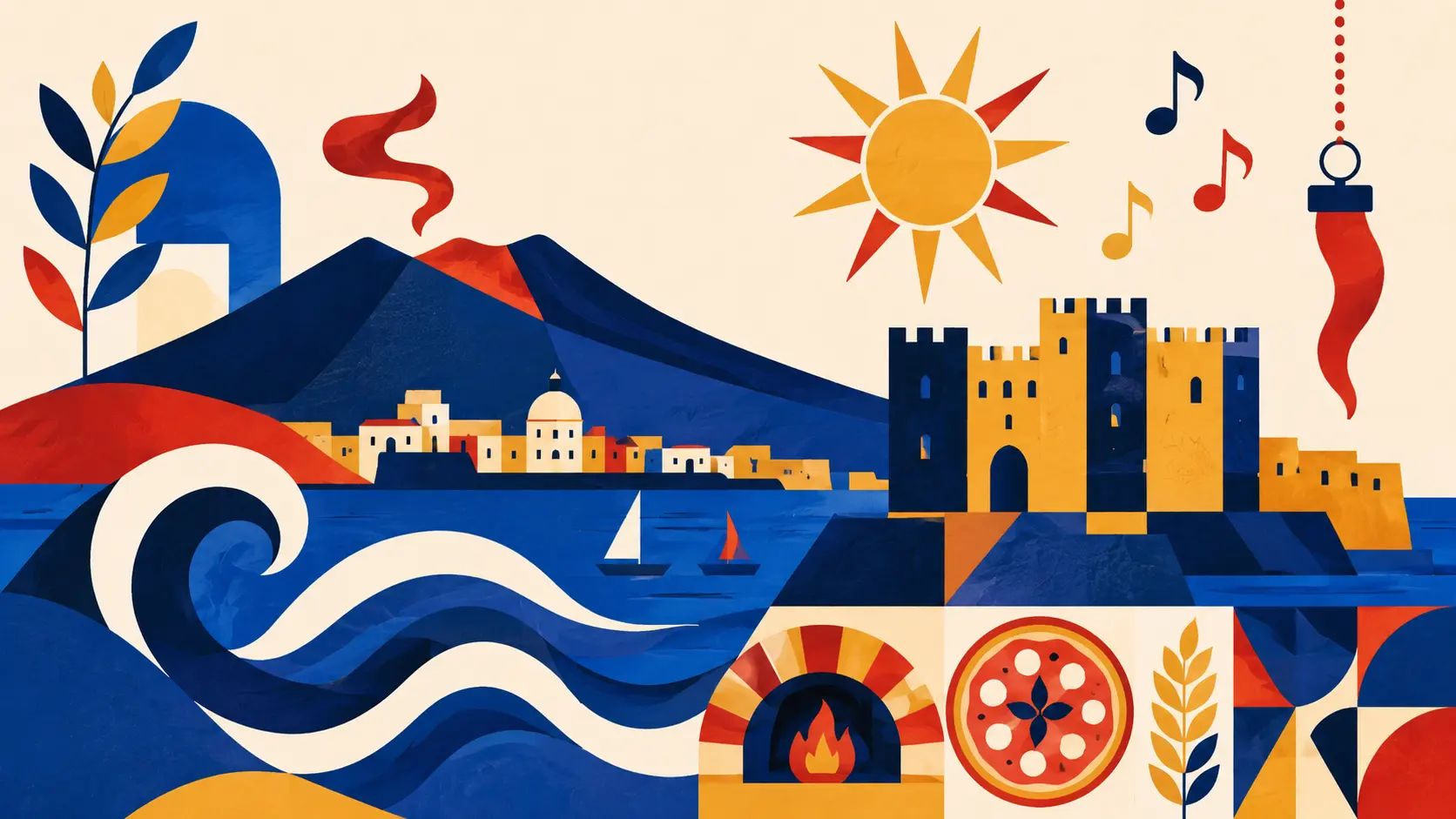Colorful geometric illustration celebrating Naples